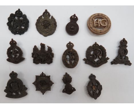 Selection of WW2 Plastic Economy Badgesincluding HG (Home Guard, brooch fitting) ... KC RAF ...  KC Military Police ... KC RE