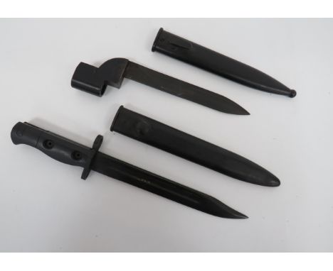 South African LIAI Bayonet Together With No 9 MKI Bayonet8 inch, blackened single edged, clipped point blade with narrow full