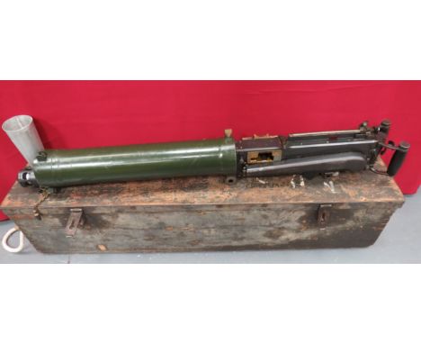 Deactivated Commonwealth Vickers Heavy Machine Gun.303, 28 1/2 inch barrel with blued front flash hider. Green painted, plain