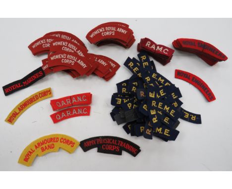 Quantity of Shoulder Titlesembroidery examples include Women's Royal Army Corps ... REME ... Royal Engineers ... Royal Marine