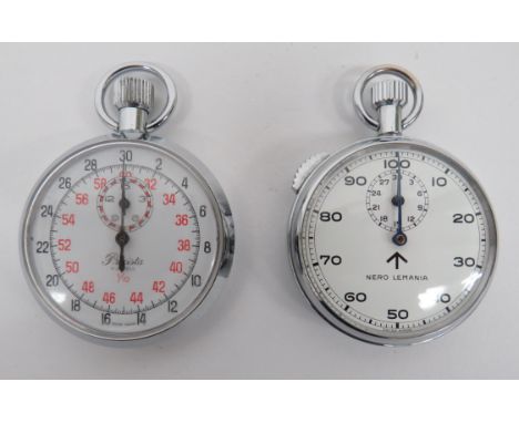 Two Military Stop Watchesconsisting chrome plated case example.  Rear case with broad arrow and code date '88'.  Face with ma