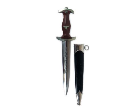 German Third Reich NSKK Dagger By Gust. Weyersberg Solingen8 3/4 inch, double edged blade. One side etched 'Alles Fur Deutsch