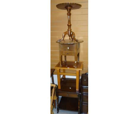 A tripod wine table, a tea trolley &amp; two further tables Condition Report: please request via email. Condition reports not