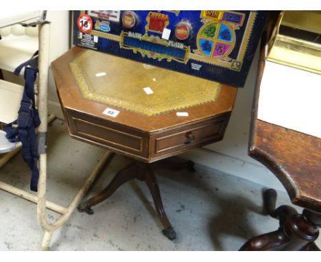 A reproduction tooled leather top tripod table with drawers together with an upholstered chair Condition Report: please reque