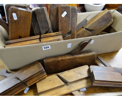 Box of assorted vintage wood working planes, some marked A Jones H R Rogers ETC
