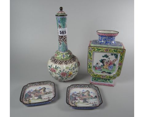 Four items of Oriental enamel ware Condition Report: please request via email. Condition reports not stated with descriptions