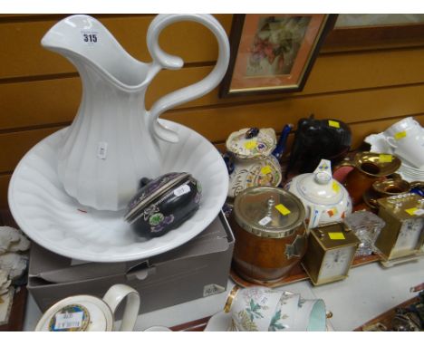 Sundry pottery &amp; china including two carriage clocks, cut glass clock &amp; a teapot for 'Liberty &amp; Freedom 1939 War 