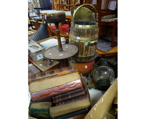 A parcel of old books, a smoker's companion, a hanging lantern ETC Condition Report: please request via email. Condition repo