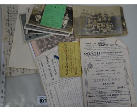 A superb parcel of early twentieth century Welsh rugby ephemera comprising a 1907 official programme for South Africa v Cardi