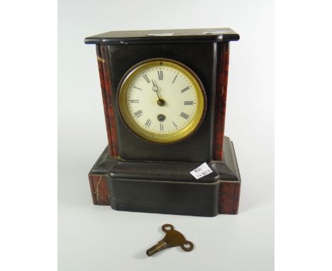 An antique slate &amp; marble mantel clock Condition Report: please request via email. Condition reports not stated with desc