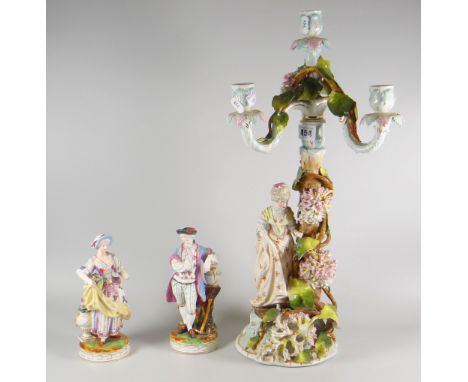 A pair of continental figures &amp; similar figural candlestick group (damage) Condition Report: please request via email. Co