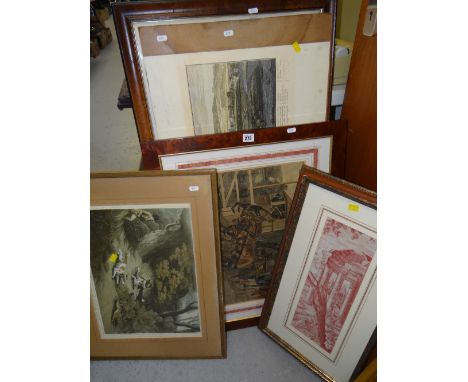 Sundry framed pictures &amp; unframed topographical etching entitled 'The South View of Carmarthen' Condition Report: please 