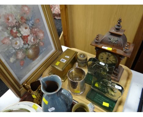 A brass inkwell, a Gothic mantel clock, a Rolls Royce glass paperweight ETC Condition Report: please request via email. Condi