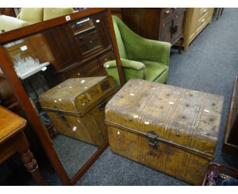 A good mahogany framed mirror &amp; a tin trunk Condition Report: please request via email. Condition reports not stated with