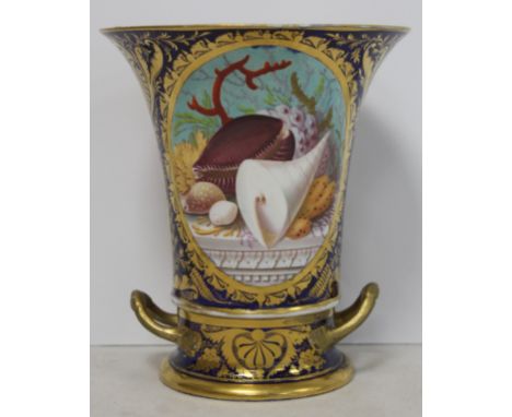 Late 18th / early 19th century Derby porcelain jardinière of twin handled flared form, in two parts, the removeable upper fla
