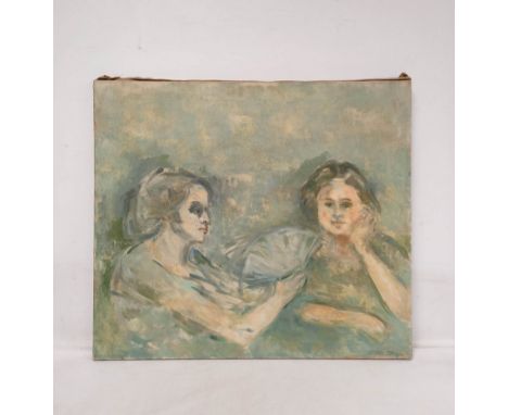 STELLA STEYN. Double portrait, one a lady with a fan. Oil on canvas. 73cm x 82cm. Signed to stretcher. Exhib: Cartwright Memo