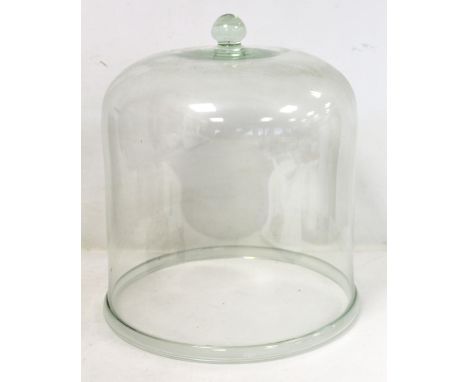 Large 19th century glass bell jar with ball knop and folded rim, approx. 40cm high, 33cm diam.Condition report:Good condition