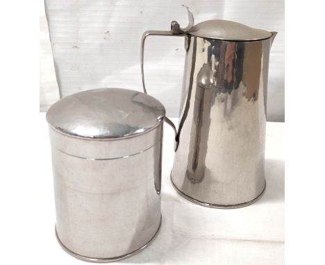 Keswick School of Industrial Arts Firth Staybrite covered jug with thumb knop, 18cm high, No.C30, impressed marks, also a sim