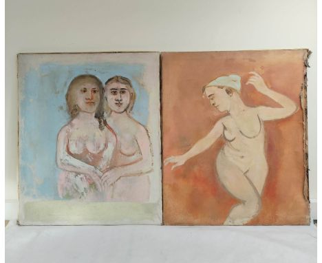STELLA STEYN. Nude double portrait and a Dancing nude - two. Oils on canvas. Each 92cm x 77cm. Dated September (19)52 and Jun