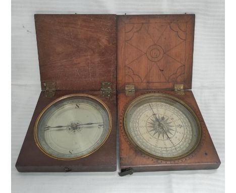 18th century compass by Cole, Fleet Street, London, silvered, in square mahogany case, c1780, 15cm and another. (2)Condition: