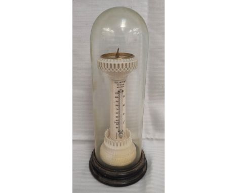 Early 19th century ivory combination thermometer and sundial, by Elliot Brothers, London, with pierced and arcaded fluted col