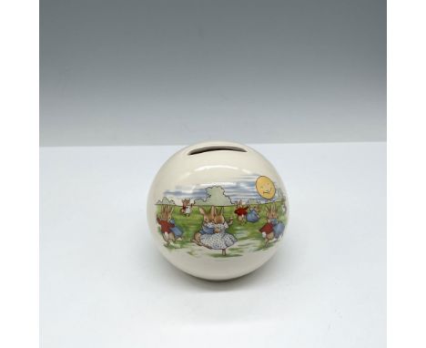 Porcelain globe designed with Bunny's dancing. Slit at top for coins. Royal Doulton Bunnykins backstamp. Issued: c. 1936Dimen