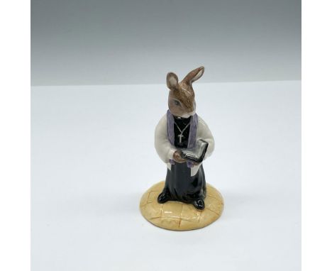 Dressed in black, holding his book. Royal Doulton Bunnykins backstamp. This item has its original box: 3.5"L x 2.5"W x 6"H. A