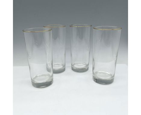 Tall clear cooler glass with gilt band on rim. This item has its original box: 6"L x 6"W x 6.5"H. Issued: c. 1990Dimensions: 