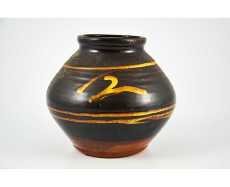 Margaret Leach for Wye Valley, a studio pottery vase, ovoid form, slip decorated, impressed seal mark, 15cm high