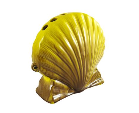 Christopher Dresser for Ault, an art pottery relief moulded clam shell vase, realistically modelled, in yellow majolica glaze