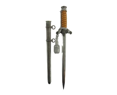 World War Two German Army (Wehrmacht) Officer's dress dagger, housed in hammered scabbard with silver portepee knot, eagle cr