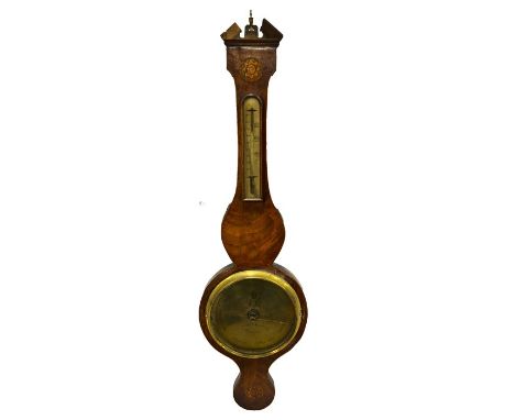 A Pozzi &amp; Maffia barometer, in inlaid mahogany case, 96cm long