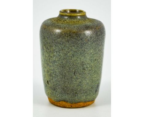 William Staite Murray, a small studio pottery vase, shouldered cylindrical form, purple tinged blue gray glaze, impressed mar