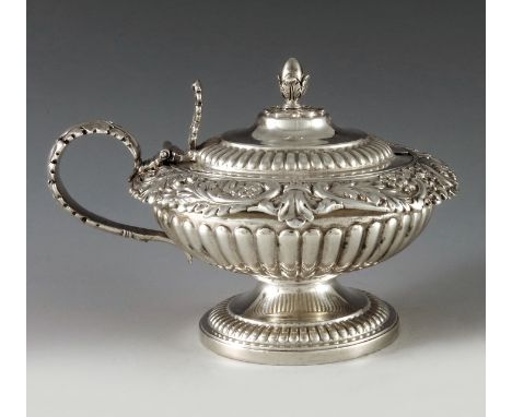 Rebecca Emes and Edward Barnard, London 1816, a George III silver and gilt lined mustard pot of compressed moulded circular f