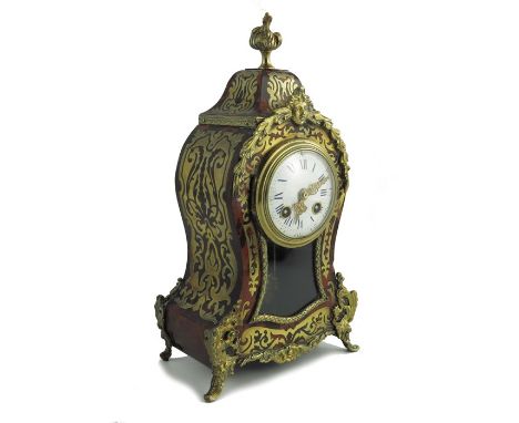 A 19th century French Boulle work and ormolu mounted clock, bombe form, the 3.5 inch white enamelled dial with Roman numerals