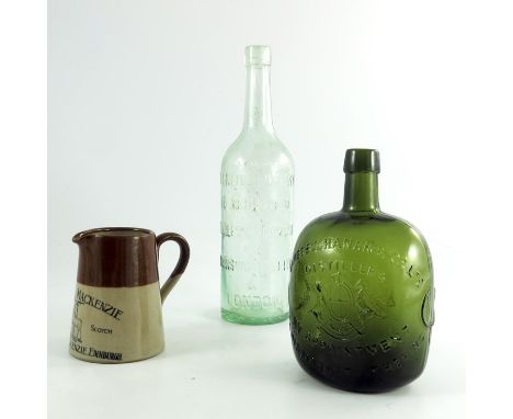 Vintage whisky bottles by James Buchanan &amp; Co, and Charles Wright &amp; Sons Glenlivet plus Special Scotch pub water jug 