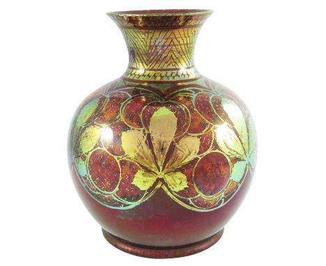 Gladys Rogers for Pilkington, a Royal Lancastrian lustre vase, circa 1920, ovoid form with flared neck, 'broken ruby' red gro