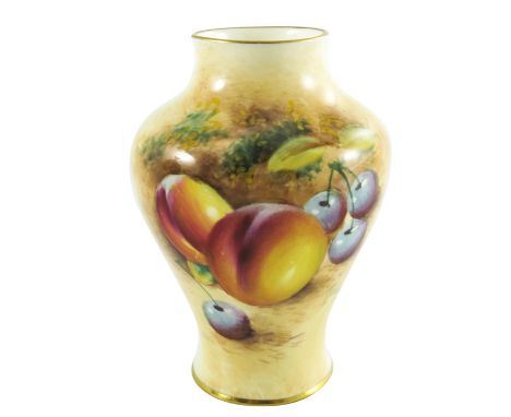 Roberts for Royal Worcester, a Posy Vase, 1951, of baluster form hand painted and gilded with fruit in a naturalistic setting