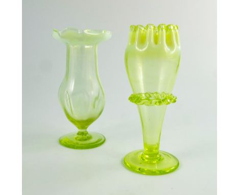 Two Victorian glass straw opal vases, including an Arts and Crafts dimpled vase, possibly John Walsh Walsh, with inverted cri