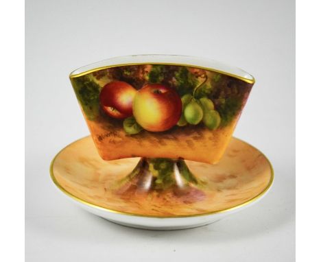 Roberts for Worcester, a hand painted and gilded cigarette holder, 1940, decorated with fruit on a naturalistic ground, signe