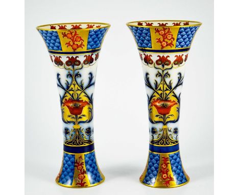 William Moorcroft for James MacIntyre, a pair of Aurelian Poppy vases, circa 1897, waisted trumpet form, printed marks, 25.5c