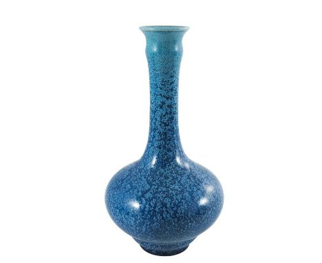 Pilkington, a Royal Lancastrian blue vermilion glazed vase, circa 1905, shape 2017, double ogee ovoid form with elongated and