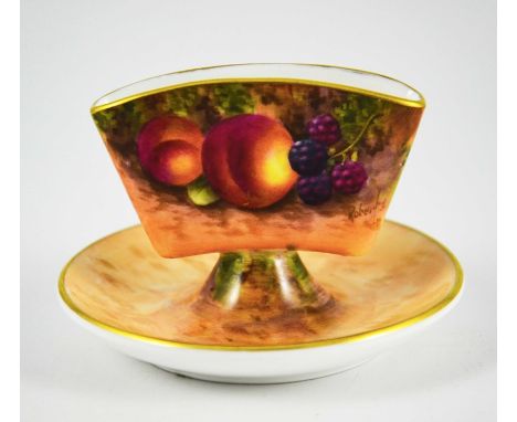 Roberts for Royal Worcester, a hand painted and gilded cigarette holder, 1940, decorated with fruit on a naturalistic ground,