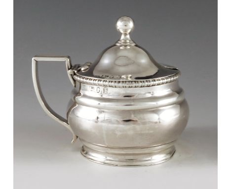 John Watson, Sheffield 1813, a George III silver mustard pot, girdle moulded ovoid cylinder form, egg and dart border, spheri