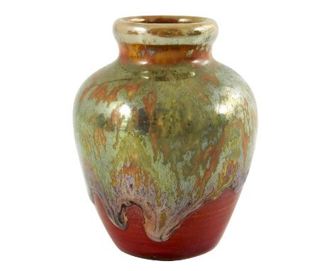 Eric Bridges for Pilkington, a Royal Lancastrian miniature lustre vase, circa 1937, shouldered form, thick iridescent drip gl