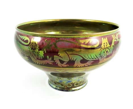 Walter Crane and William S Mycock for Pilkington, a Royal Lancastrian lustre bowl, 1932, ogee form, decorated with a band of 