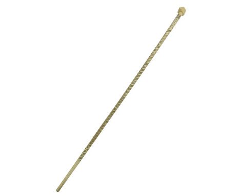 A 19th century marine ivory and whale bone walking stick, the carved spiral whalebone cane shaft with diaper decoration to th