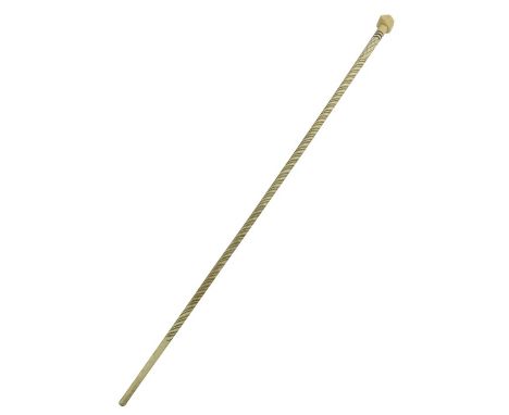 A 19th century marine ivory and whale bone walking stick, the carved spiral whalebone cane shaft with diaper decoration to th