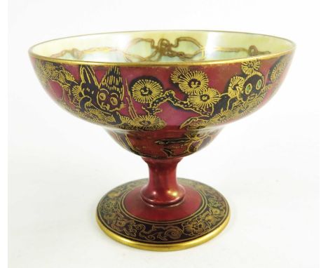 Daisy Makeig Jones for Wedgwood, a Firbolgs Fairyland lustre Melba cup, Z5200, pedestal ogee form, gilt and incised marks, 8c