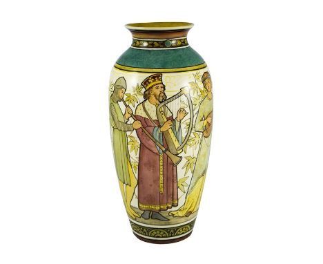 Henry Stacy Marks (attributed) for Minton Art Pottery, Kensington Gore, a faience vase, 1870, shouldered form, painted with K